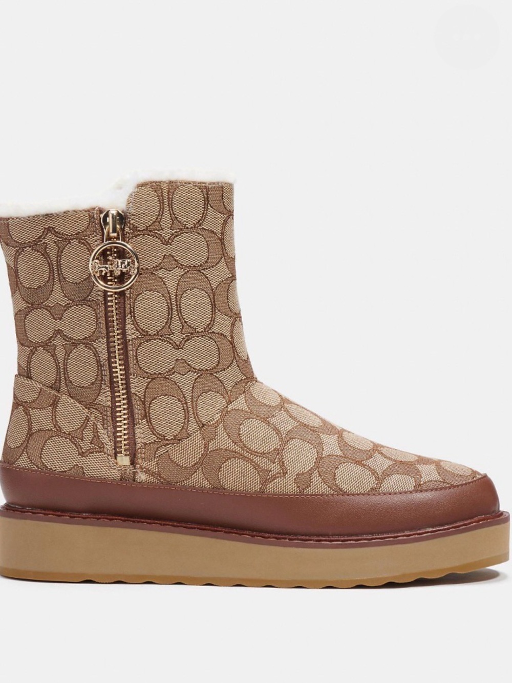 Coach Tan Signature Canvas Zip Shearling-Lined isa booties authentic